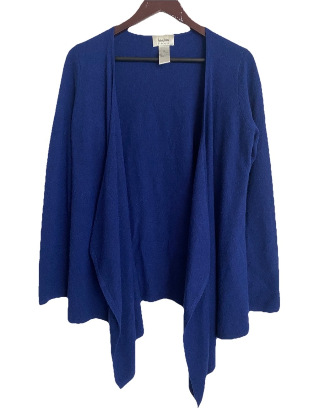 Neiman Marcus 100% Cashmere Open-Front Draped Cardigan Blue Women's Size Medium